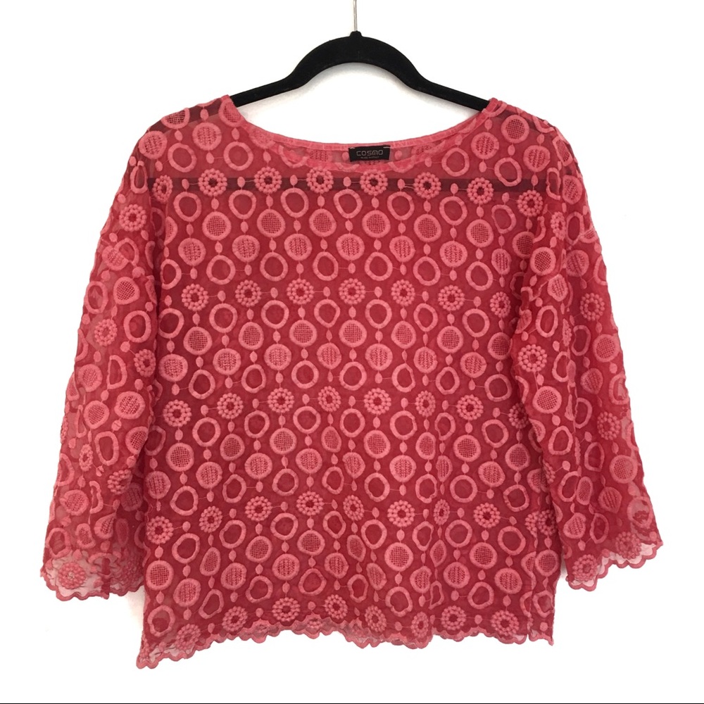 [COSMO] Vintage Cosmo Italian Sheer Embroidered Top S